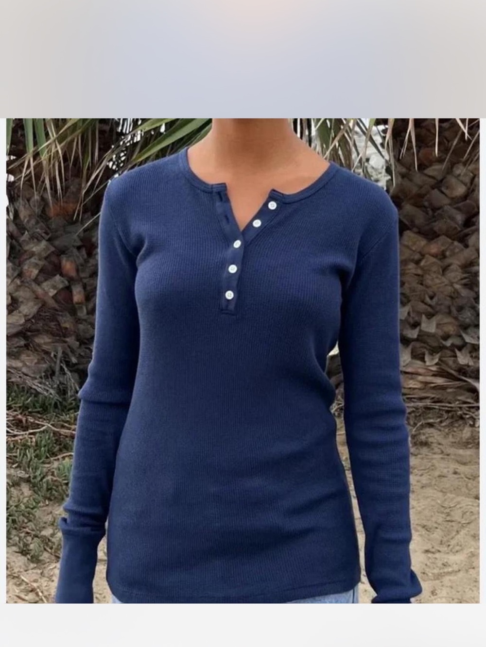 Classic Navy Long-Sleeve Henley Top - Women